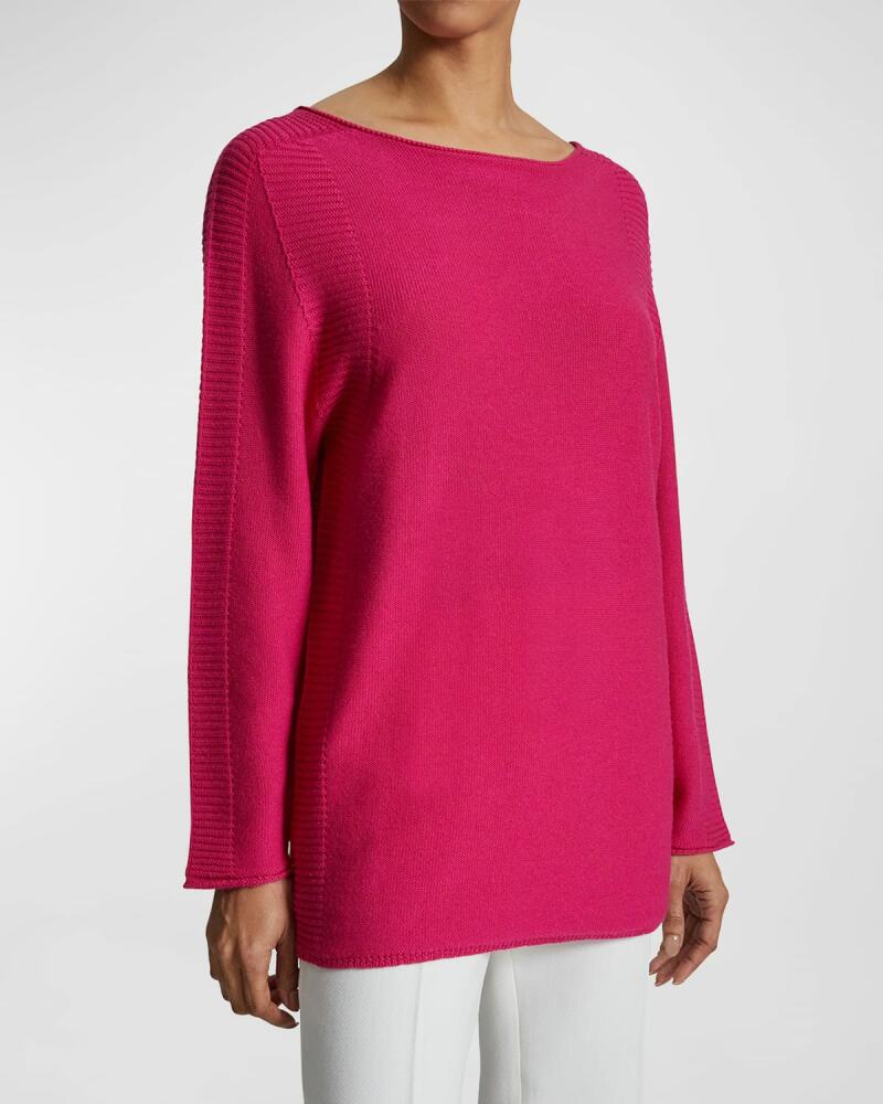 Santorelli Christina Ribbed-Trim Bateau-Neck Sweater Cover