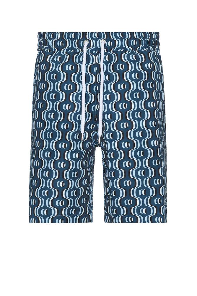 Frescobol Carioca Board Ipanema Camada Print Swim Shorts in Blue Cover