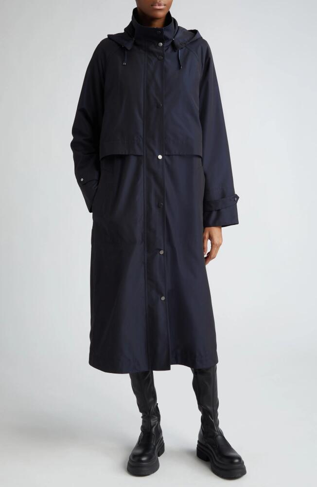 Akris Robin Water Repellent Silk Taffeta Hooded Coat in Navy Cover