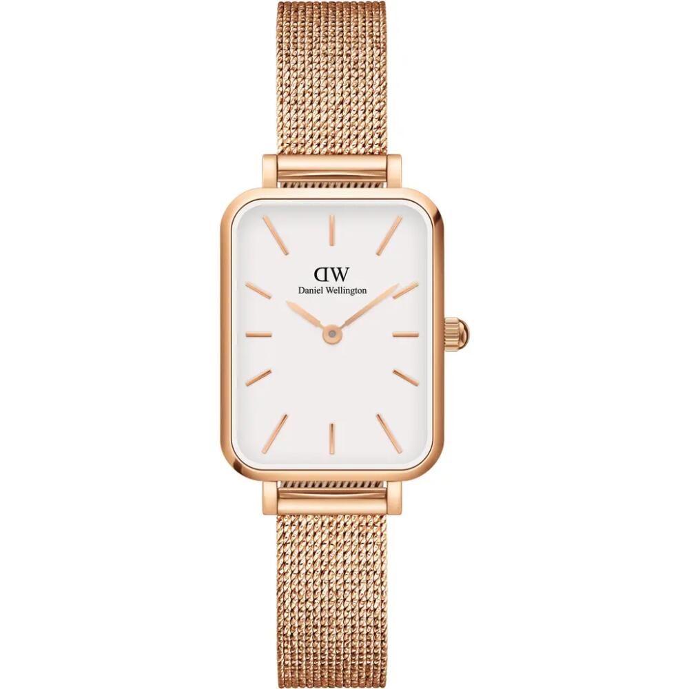 Daniel Wellington Quadro Melrose Mesh Strap Watch, 20mm x 26mm in Rose Gold/white Cover