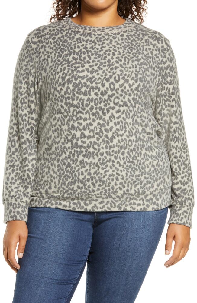 Loveappella Loveapella Brushed Leopard Print Long Sleeve Crewneck Top in Ivory/Charcoal Cover