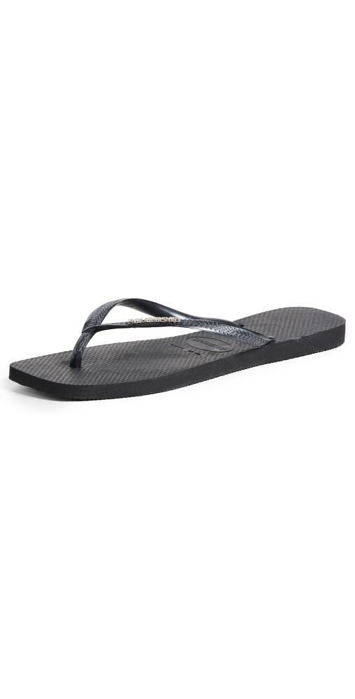 Havaianas Slim Square Pop Up Logo Flip Flops Black/Silver Cover