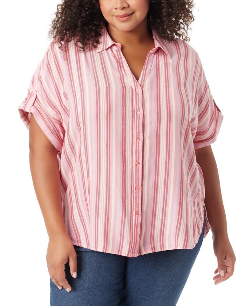 Gloria Vanderbilt Plus Size Stripe High-Low Demi Shirt - Track Stripe Marjan Rose Cover