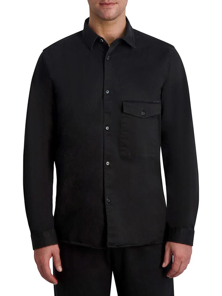 KARL LAGERFELD PARIS WHITE LABEL Men's Long Sleeve Oversized Button Down Shirt - Black Cover