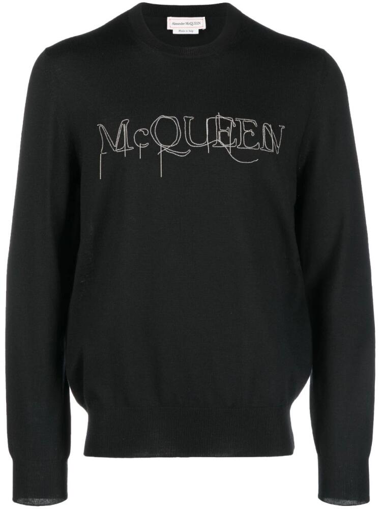 Alexander McQueen embroidered-logo cotton jumper - Black Cover