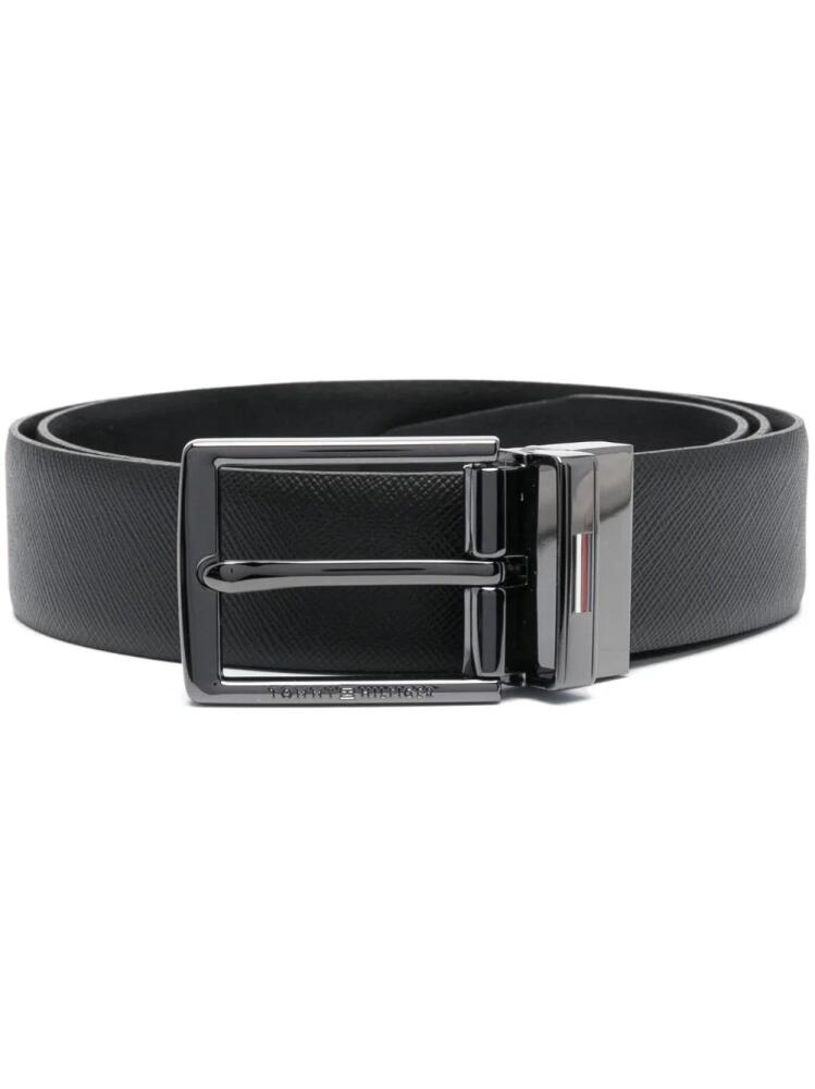 Tommy Hilfiger engraved-logo leather belt - Black Cover