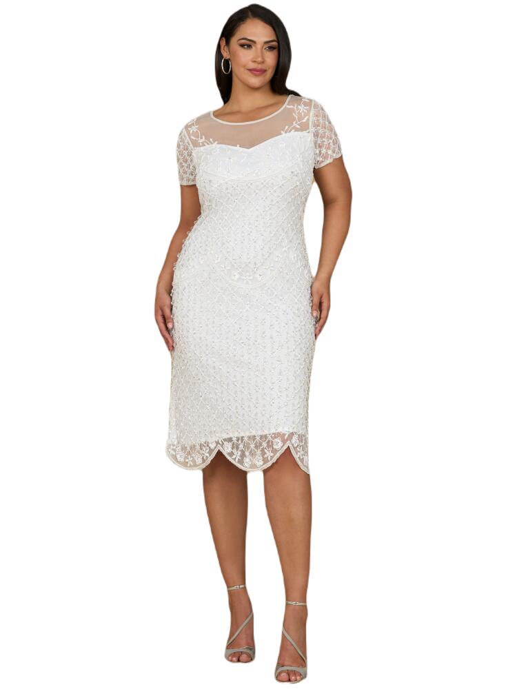 LARA New York Beaded Midi Dress with Cap Sleeves in Ivory Cover