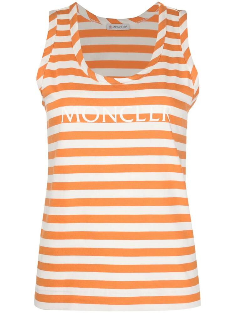 Moncler striped logo-print tank top - Orange Cover