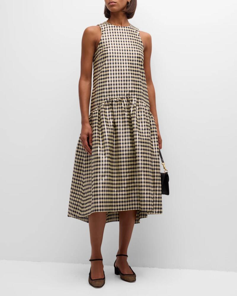 Ganni Shiny Check Drop-Waist Midi Dress Cover