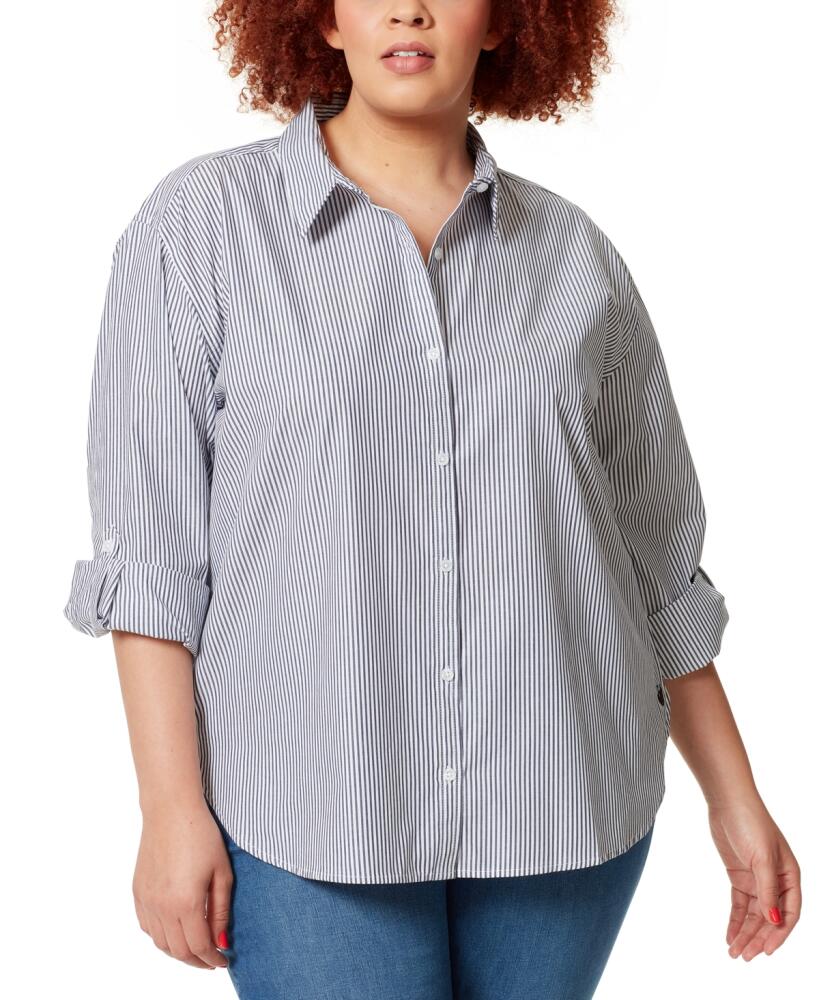 Gloria Vanderbilt Plus Size Amanda Shirt - Marine Navy Stripe Cover