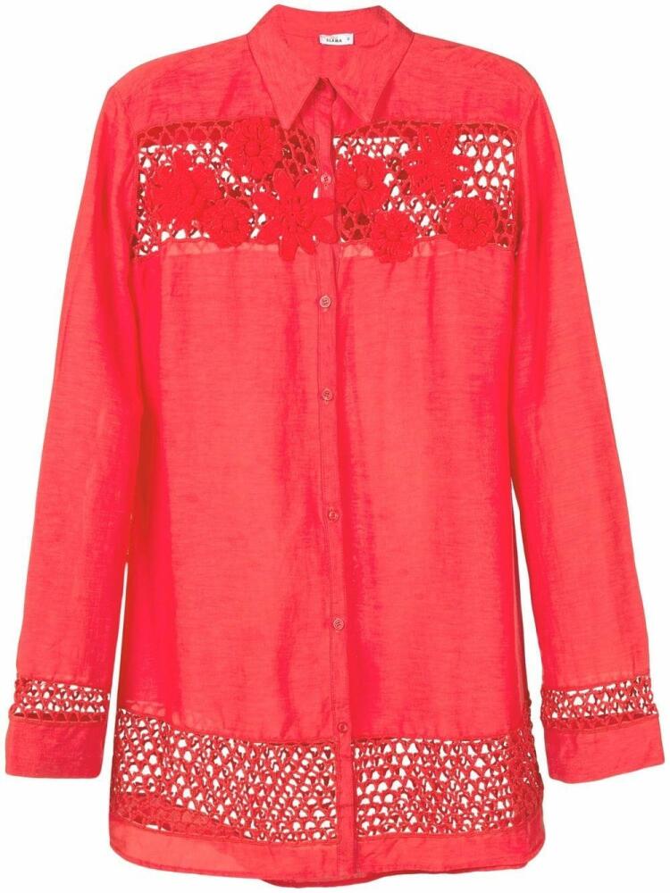 Amir Slama floral-lace detail oversize shirt - Red Cover