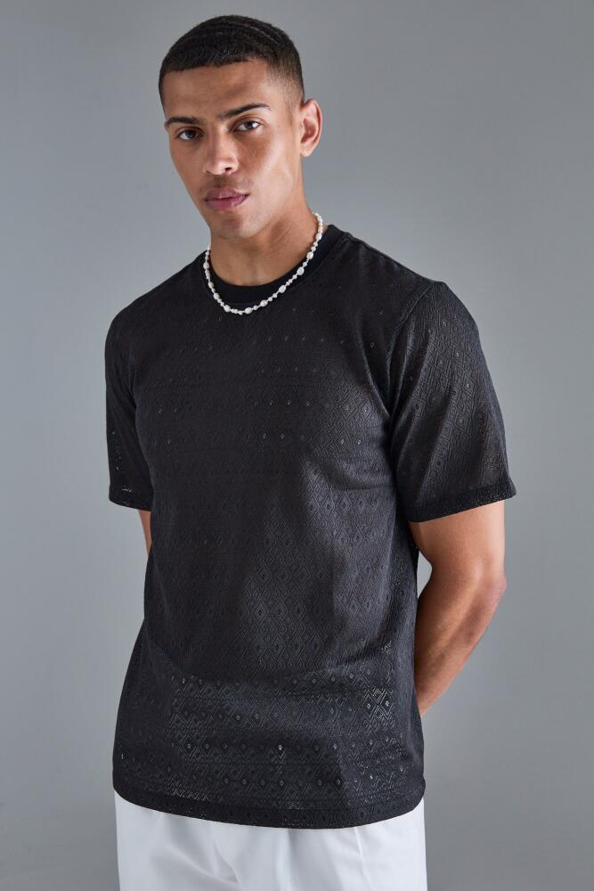 boohoo Mens Diamond Crochet T-Shirt - Black Cover