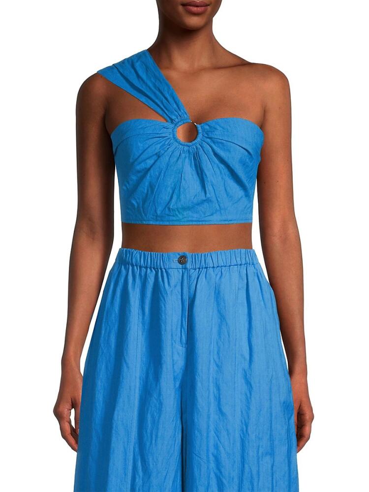 Jason Wu Women's One Shoulder Linen Blend Crop Top - Cornflower Cover