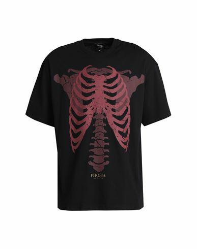 Phobia Archive T-shirt With Red Skeleton Man T-shirt Black Cotton Cover