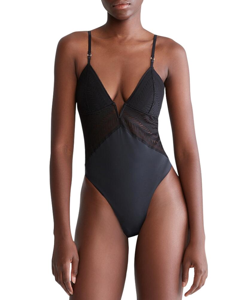 Calvin Klein Women's Sculpt Lace Thong Bodysuit QF7551 - Black Cover