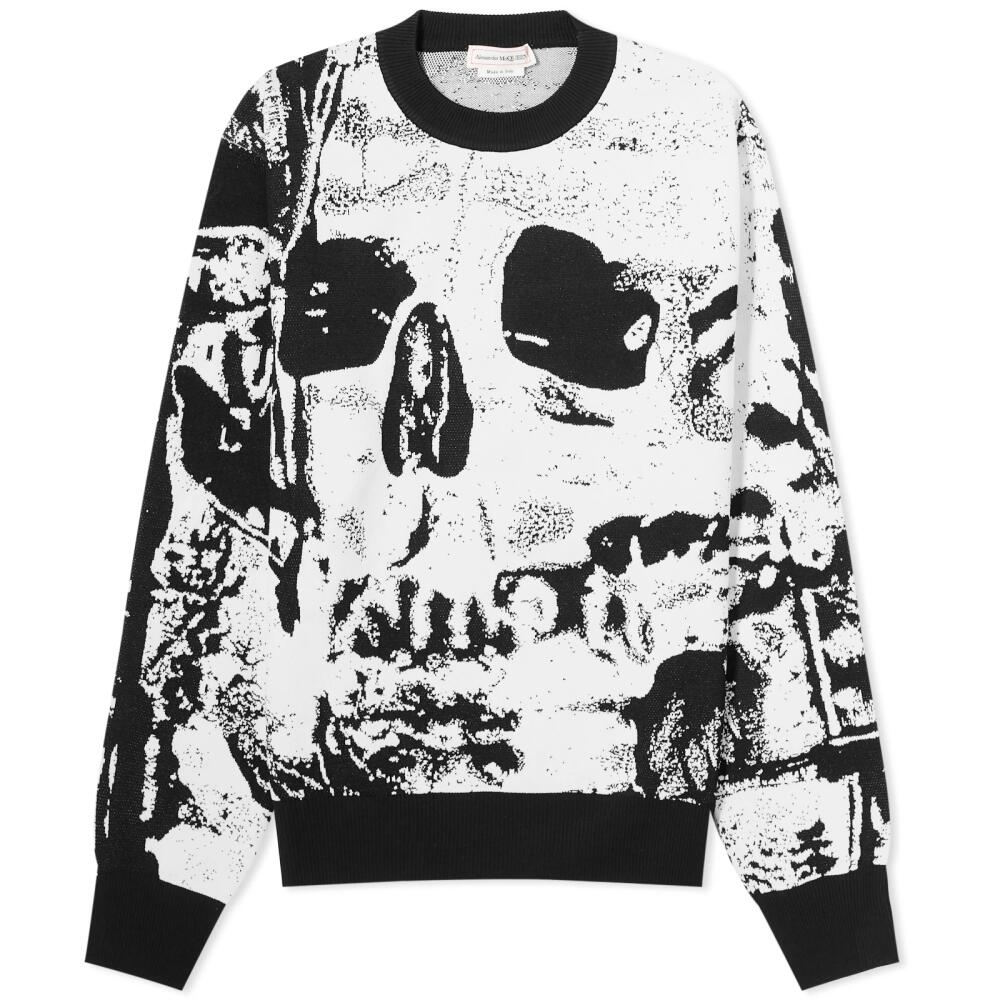 Alexander McQueen Men's Intarsia Skull Crew Neck Jumper in Ivory/Black Cover