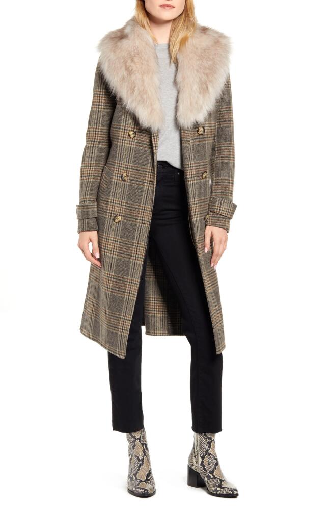 Kenneth Cole New York Plaid Wool Blend Coat with Removable Faux Fur Collar in Brown Plaid Cover