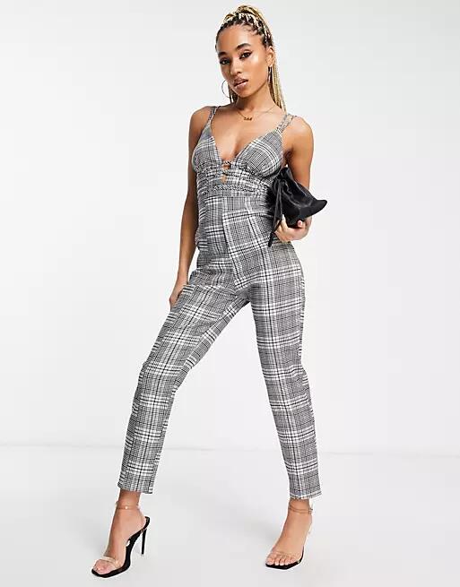 ASOS DESIGN tailored strappy jumpsuit in check-Multi Cover