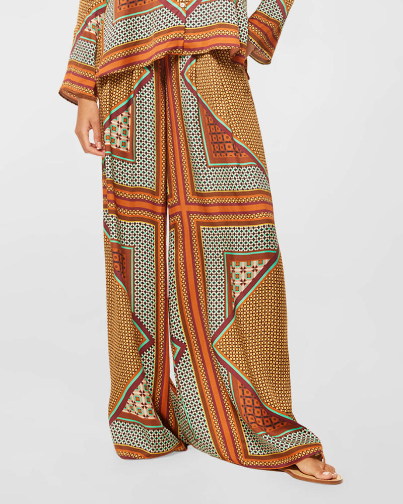 MISA Los Angeles Lemor Scarf-Print Flared Palazzo Pants Cover