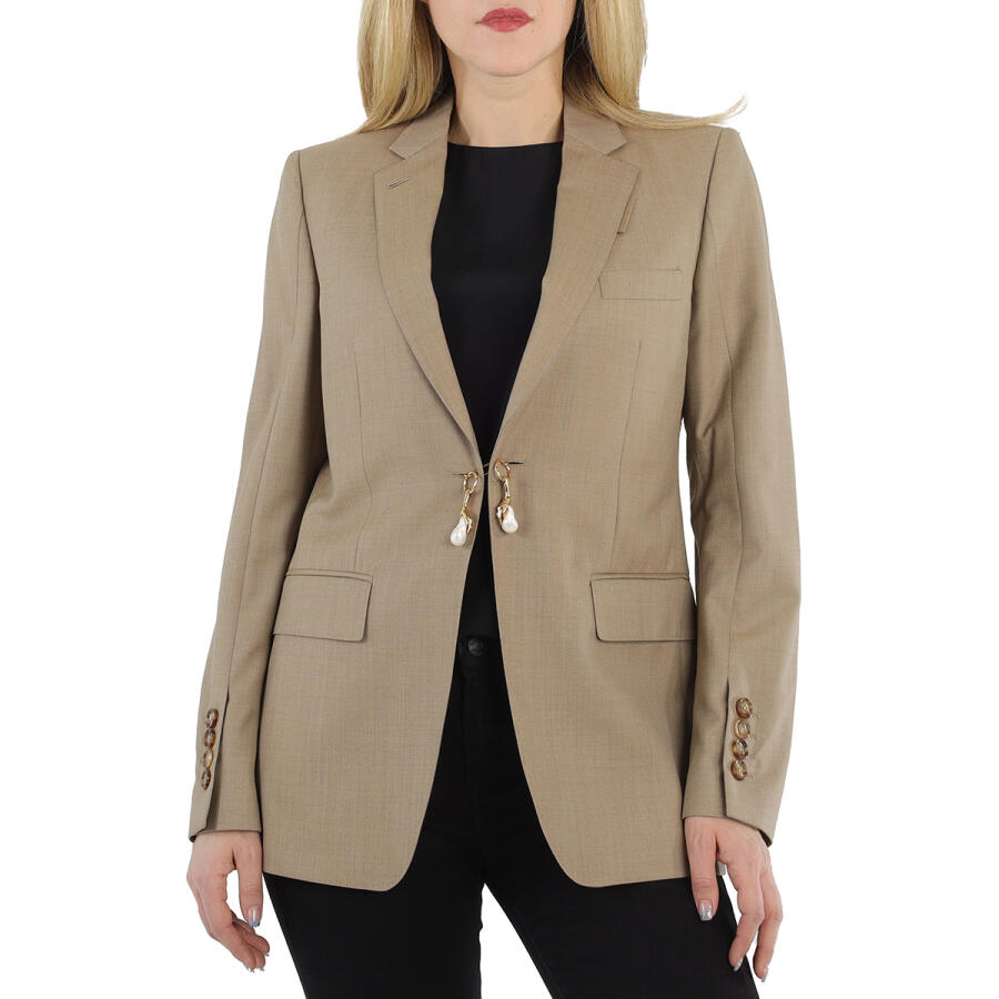 Burberry Ladies Pecan Melange Single-Breasted Blazer Jacket Cover