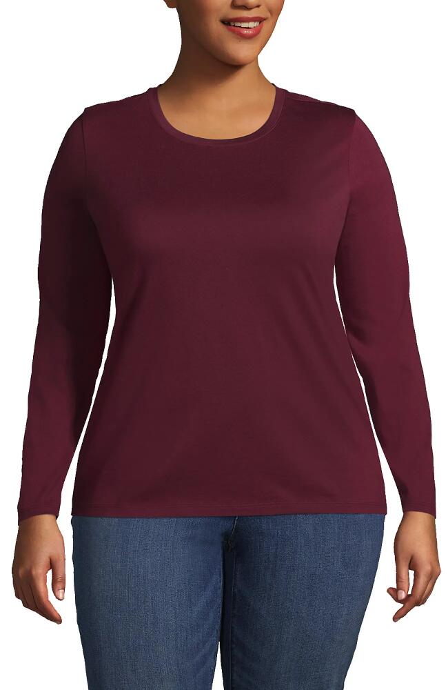 Lands' End Plus Size Relaxed Supima Cotton Long Sleeve Crew Neck T-Shirt in Rich Burgundy Cover