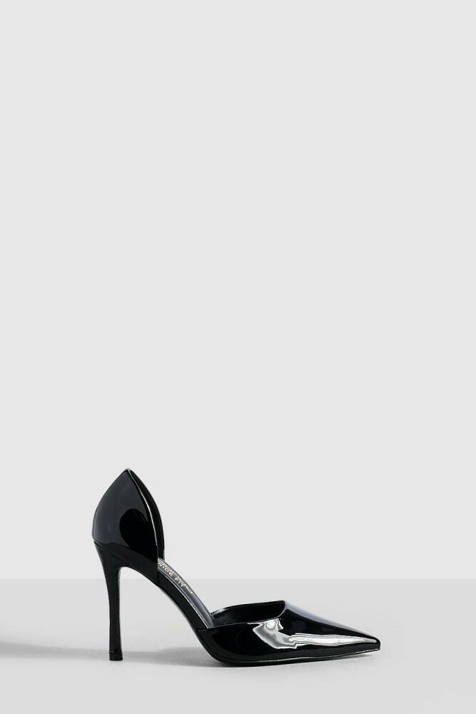 boohoo Womens Wide Width Patent Cut Out Pump - Black Cover