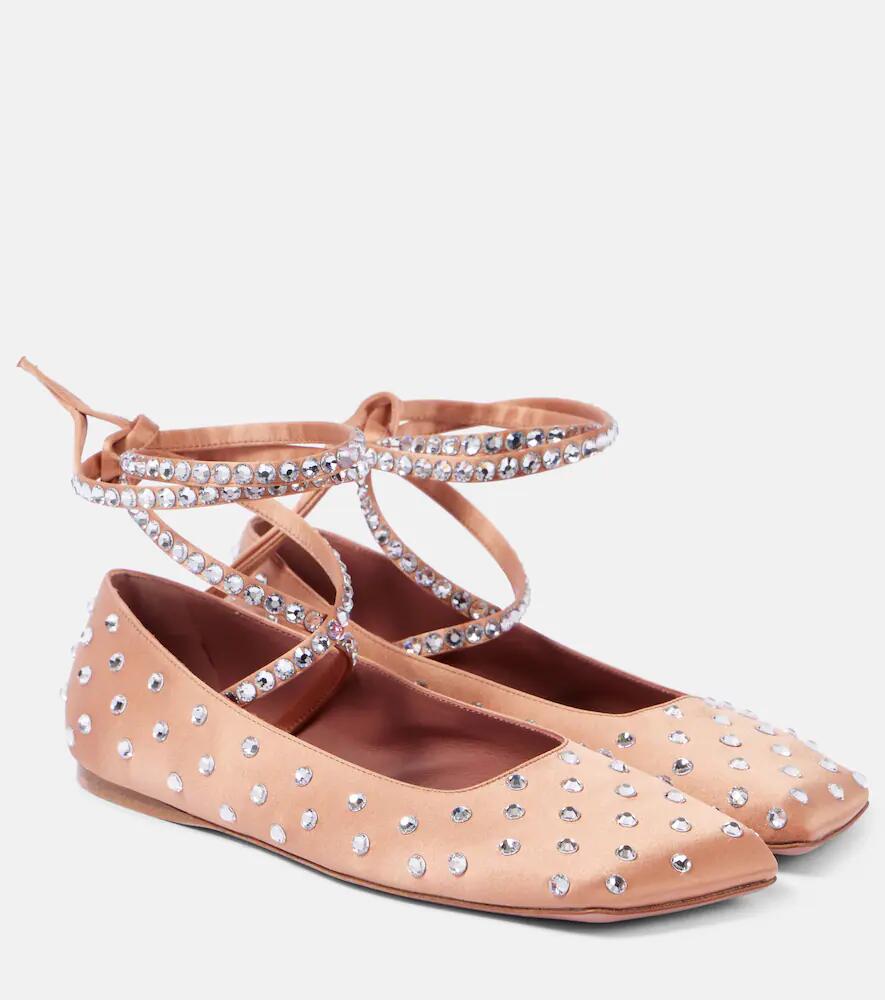 Amina Muaddi Ane crystal-embellished satin ballet flats Cover