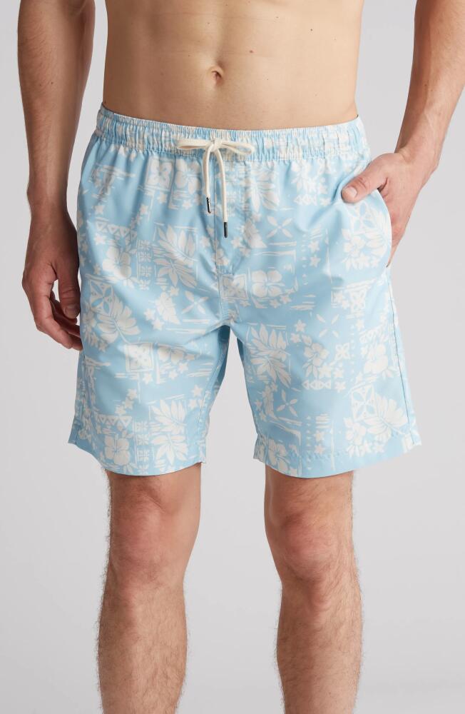 Nordstrom 8-Inch Classic Swim Trunks in Light Blue Tropical Stamps Cover