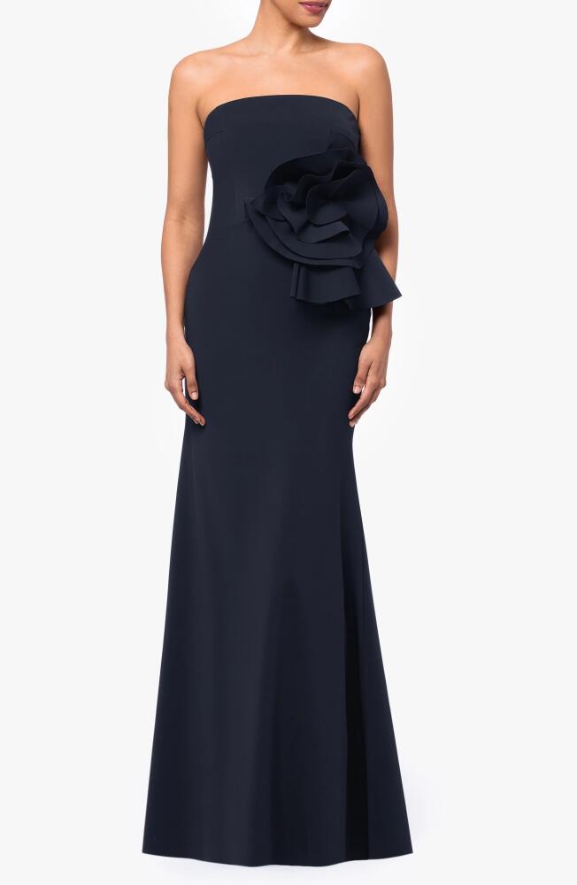 Betsy & Adam Rosette Detail Strapless Gown in Black Cover