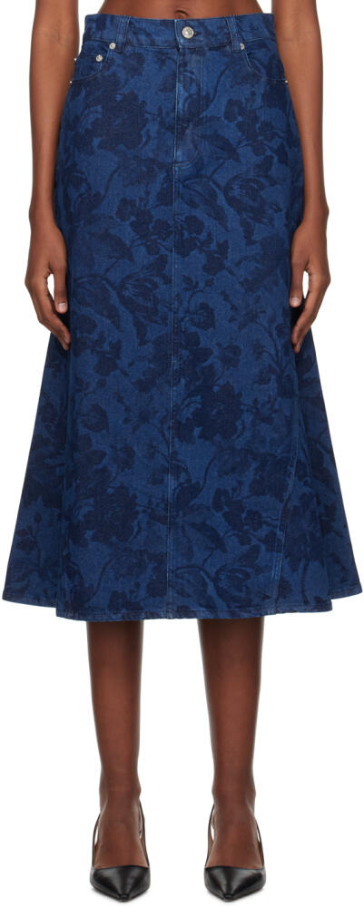 Erdem Indigo Fishtail Denim Midi Skirt Cover