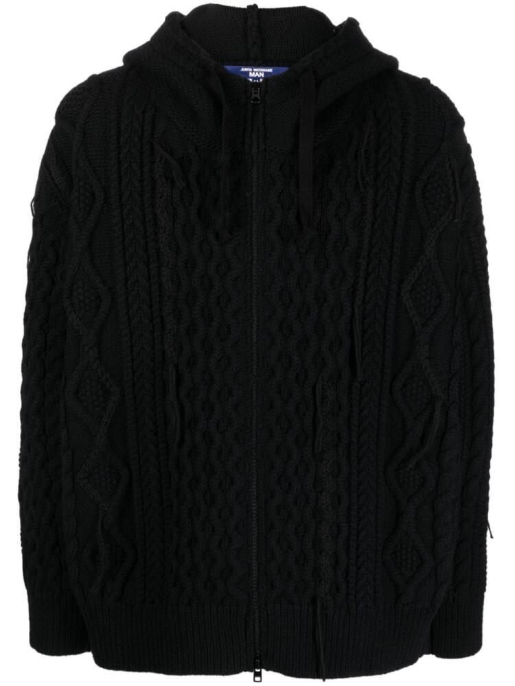 Junya Watanabe MAN cable-knit drawstring hoodie - Black Cover