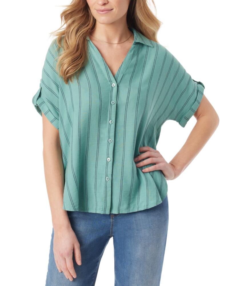 Gloria Vanderbilt Women's Demi Short-Sleeve Striped Button Front Shirt - Celestial Green Cover