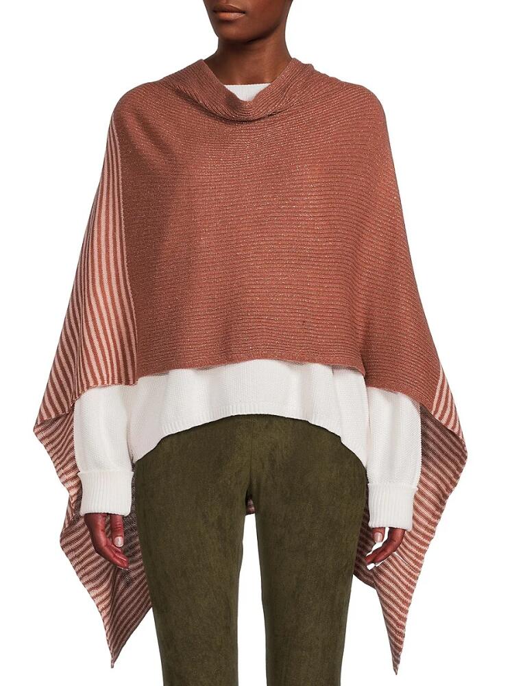 Portolano Women's Striped Cashmere Poncho - Rose Coral Cover