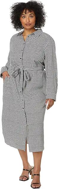 Lauren Ralph Lauren Plus-Size Houndstooth Belted Crepe Shirtdress (Cream/Black) Women's Dress Cover