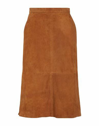 8 By Yoox Suede Leather Side-slit Midi Skirt Woman Midi skirt Brown Lambskin Cover