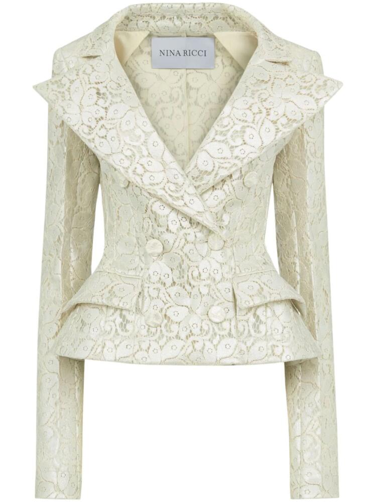 Nina Ricci guipure-lace peplum-waist blazer - Neutrals Cover