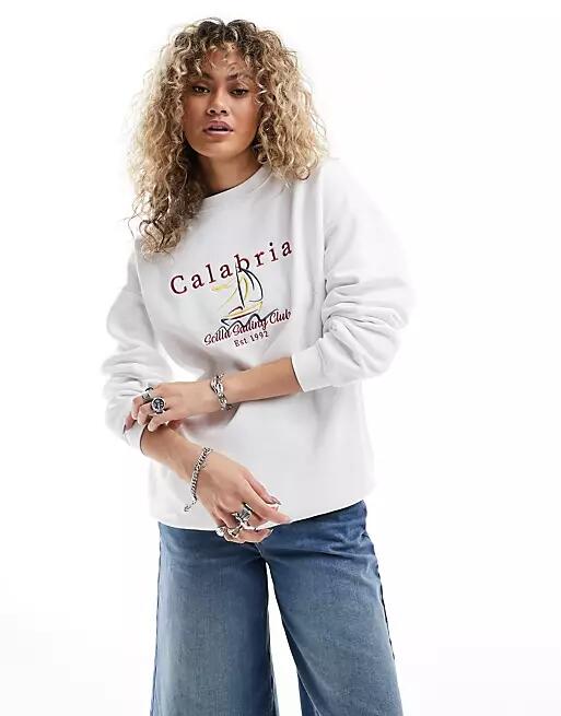 Daisy Street oversized sweatshirt with Calabria embroidery-White Cover