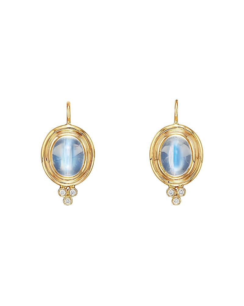 Temple St. Clair 18K Yellow Gold Medium Classic Oval Earrings with Blue Moonstone & Diamonds Cover