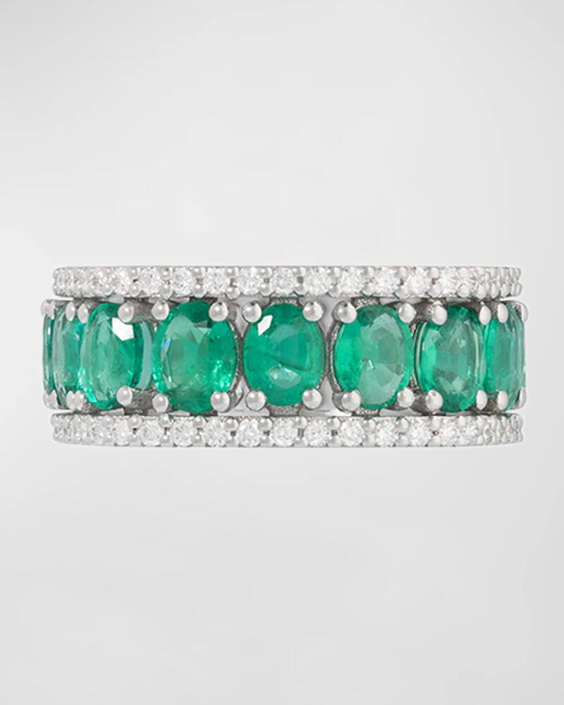 Miseno Procida 18K White Gold Ring with White Diamonds and Emeralds Cover