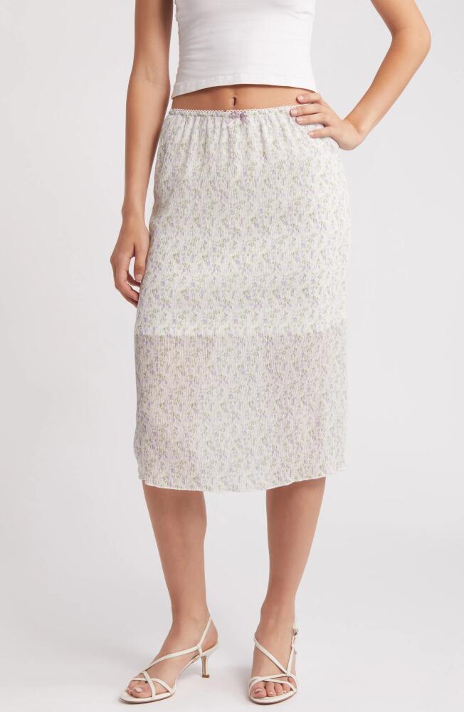 All in Favor Floral Crinkle Midi Skirt in Ivory Lavender Cover