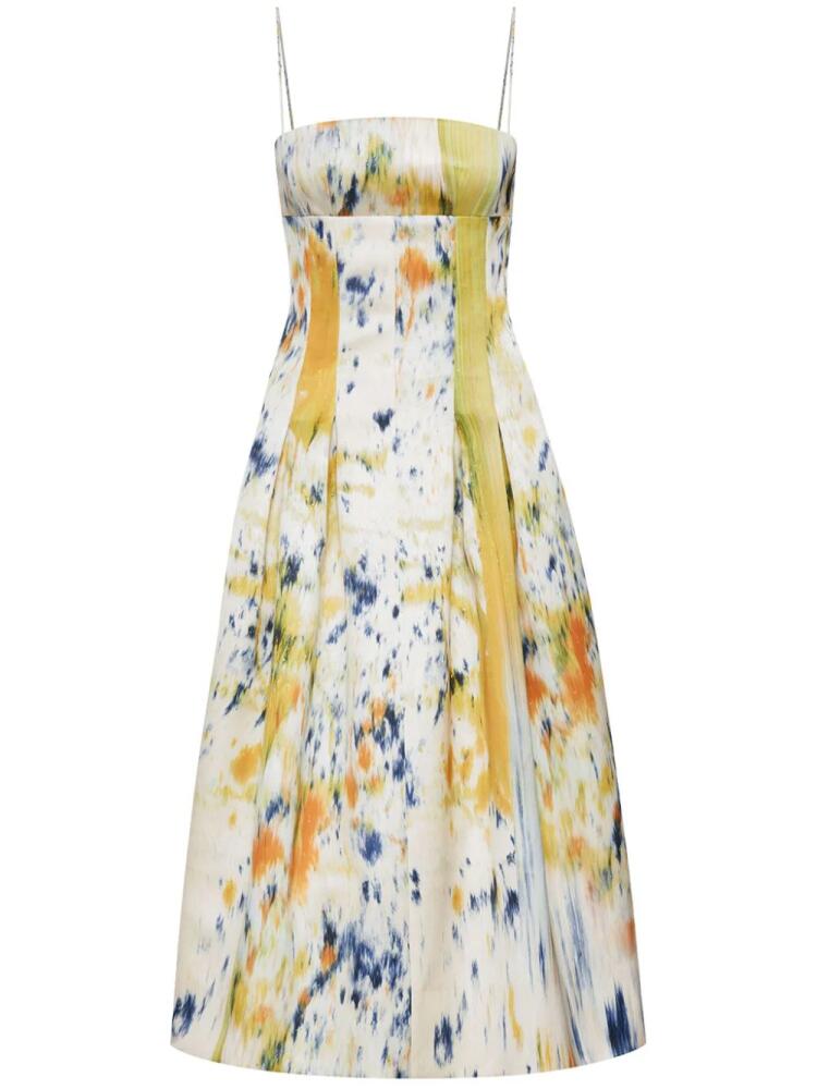 Oscar de la Renta Abstract brushstroke-print midi dress - White Cover