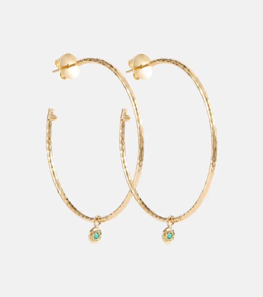 Octavia Elizabeth Nesting Gem Medium 18kt gold hoop earrings with emeralds Cover