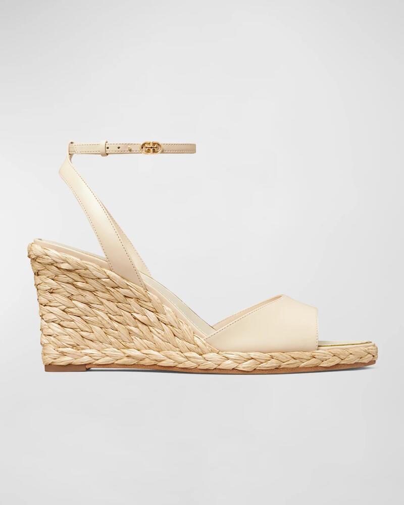 Tory Burch Leather Raffia Ankle-Strap Wedge Espadrilles Cover