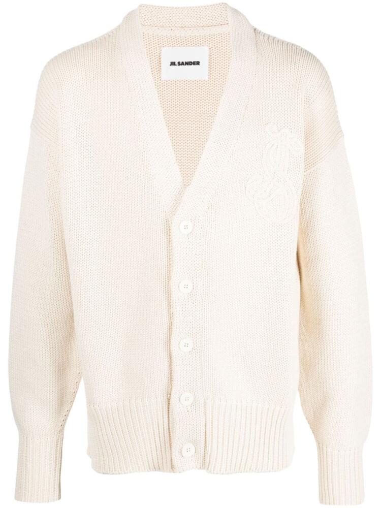 Jil Sander embroidered-logo cotton cardigan - Neutrals Cover