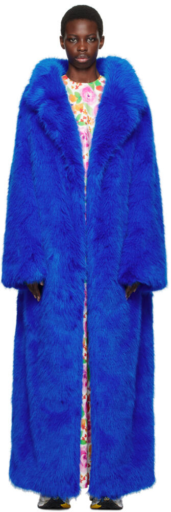 Balenciaga Blue Notched Faux-Fur Coat Cover