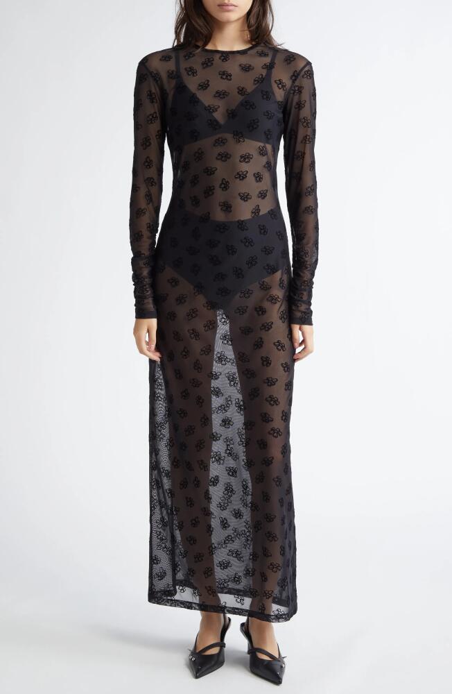 MACCAPANI Tere Long Sleeve Sheer Jersey Maxi Dress in Black Cover