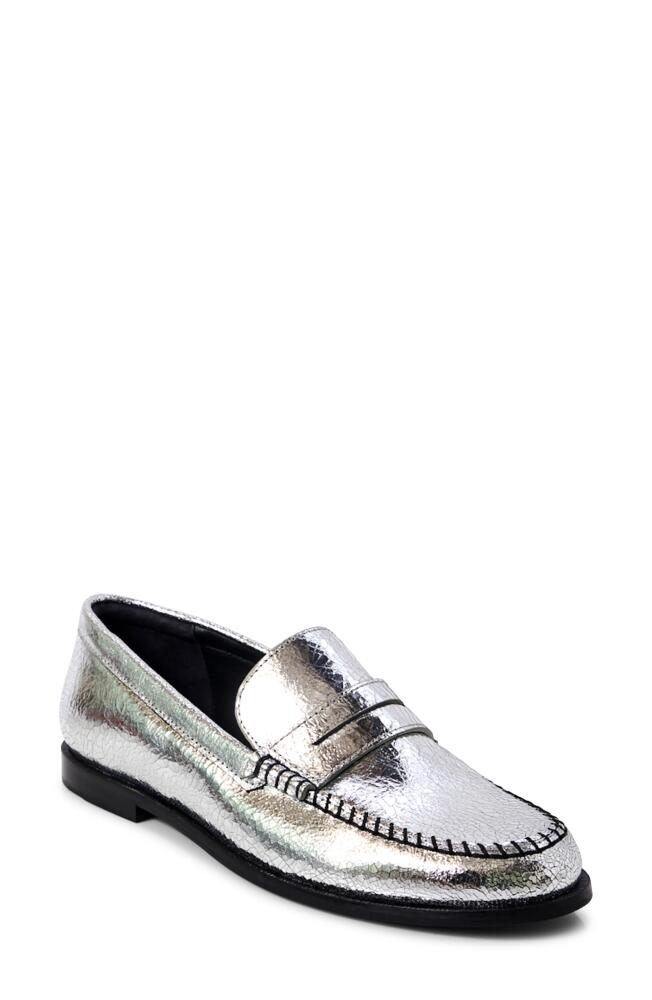 Free People Contrast Stitch Penny Loafer in Pale Pewter Leather Cover