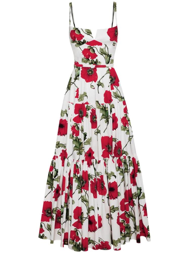 Oscar de la Renta poppy-print cotton maxi dress - White Cover