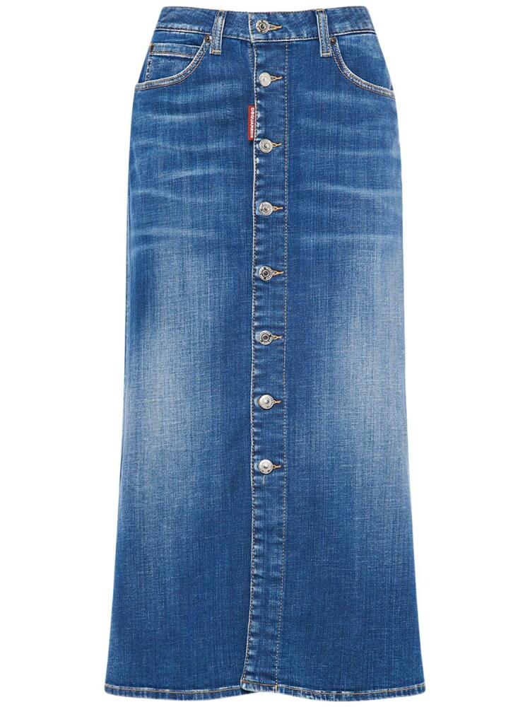 DSQUARED2 Denim Midrise Midi Skirt W/ Buttons Cover