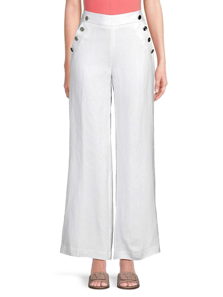 Karl Lagerfeld Paris Women's Button Detail Linen Blend Pants - Soft White Cover